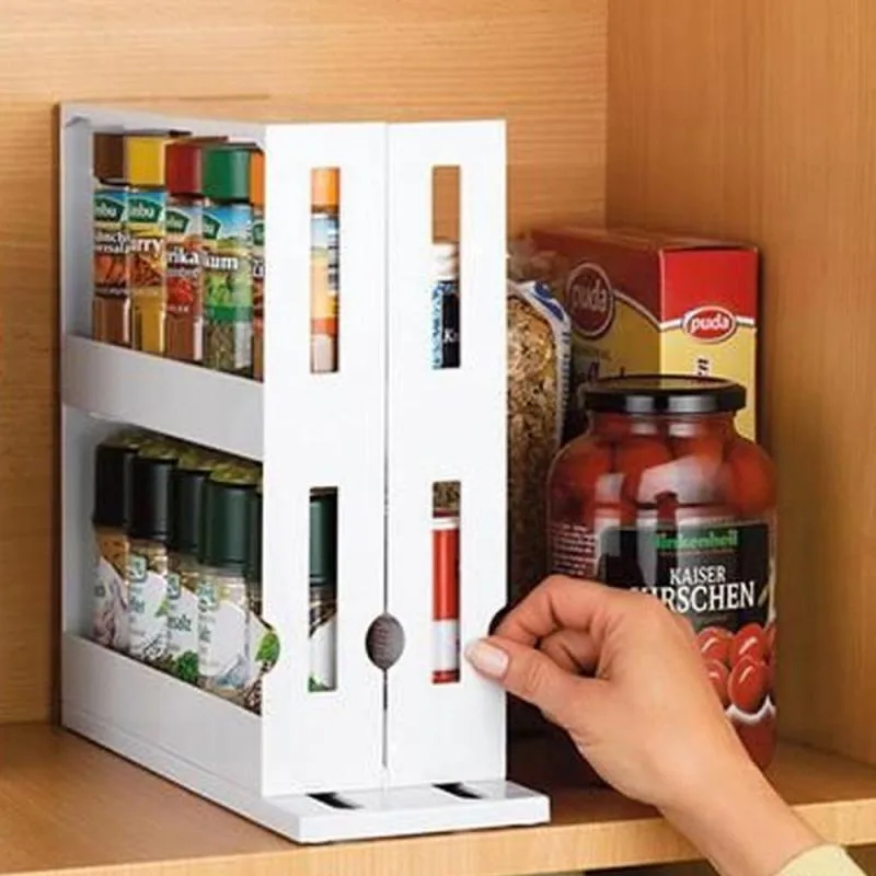 Pull-Out Rotatable Spice Bottle Rack | Kitchen Seasoning Storage