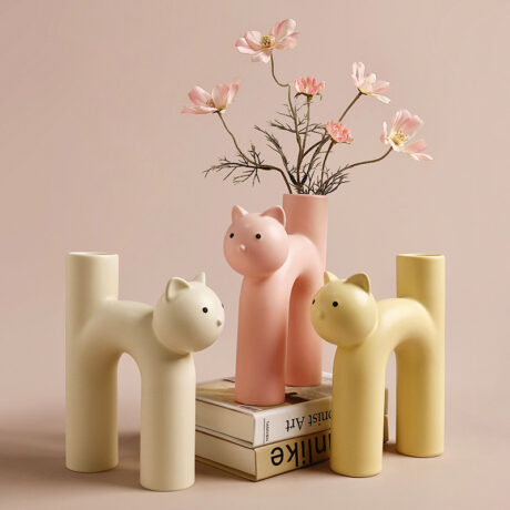 Cute Tube Cat Vase for Living Room Decor